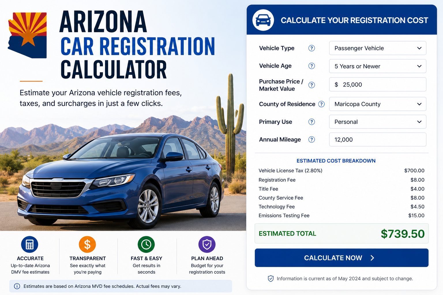 arizona car registration calculator