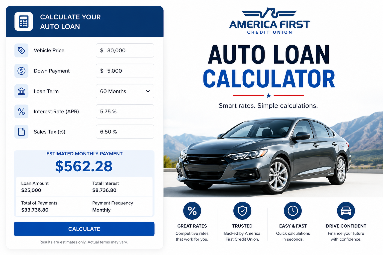 auto loan calculator america first